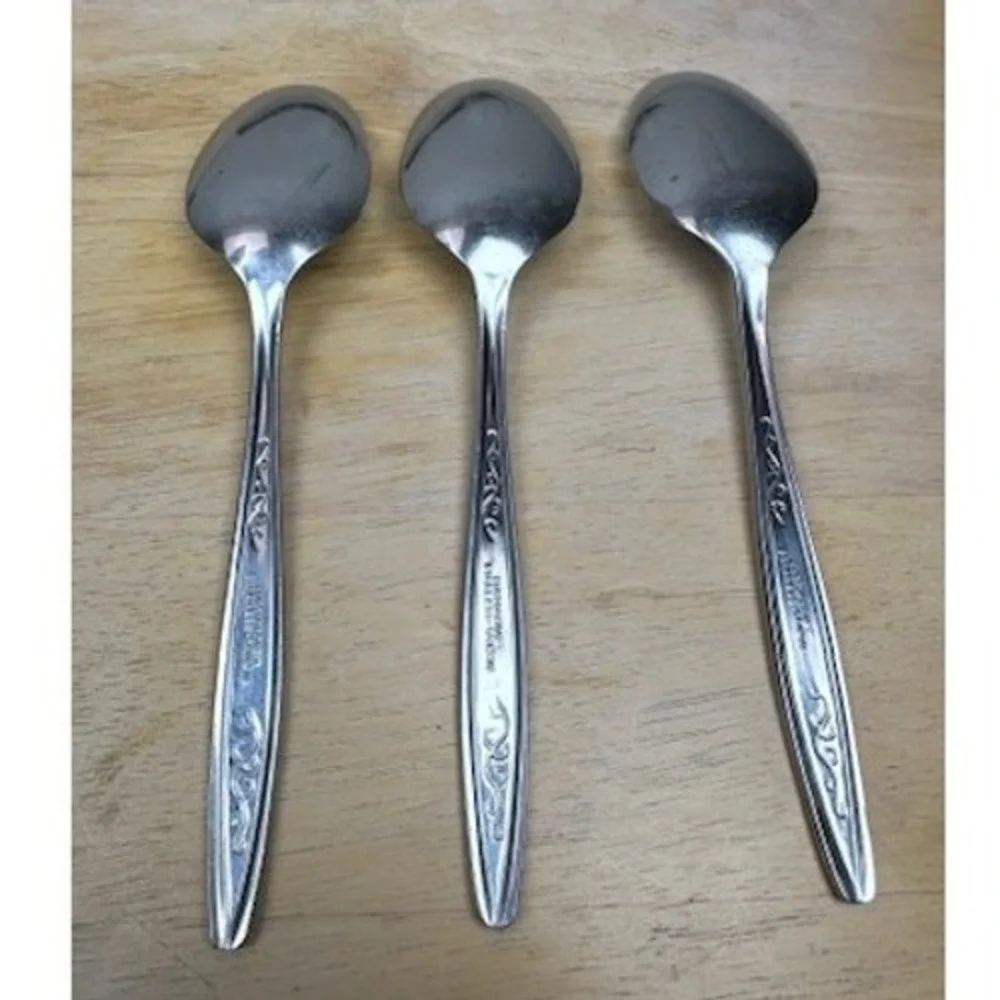 Vintage Customcraft CUS5 Stainless Steel‎ Floral Pattern Flatware Utensils 25 Pc